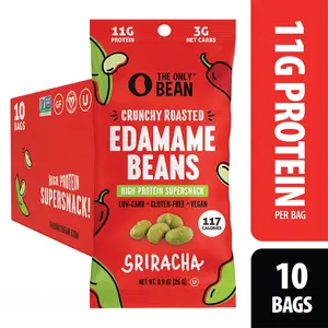 The Only Bean - Crunchy Roasted Edamame Beans (Sriracha) - Keto Snack, High Protein, Healthy Snacks, Low Carb, Gluten-Free & Vegan (0.9oz) (10 Pack) Fiber Dry The Only Bean - Crunchy Roasted Edamame Beans (Sriracha) - Keto Snack, High Protein, Healthy Snacks, Low Carb, Gluten-Free & Vegan (0.9oz) (10 Pack) Fiber Dry