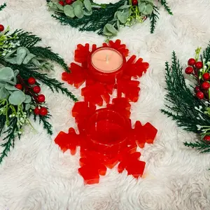 Red Snowflake Tea Light Candle Holders - Festive Home Decor