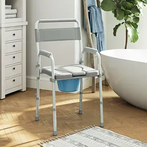 Bedside Commode Chair with Raised Toilet Seat, Armrests, Adjustable Height – 331 lbs Weight Capacity, Gray for Seniors & Handicapped Adults
