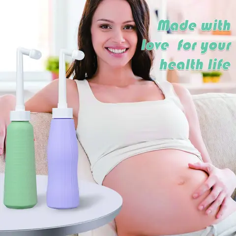 Portable Travel Bidet Spray Bottle for Postpartum Care - Leak-Proof Design, Bidet Perineal Cleansing, New Moms Recovery Essential, Upside-Down Peri Bottle, Purple & Green Colors, Bathroom Fixture Accessory