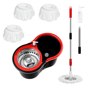 Mop and Bucket with Wringer Set 360° 3psc Microfiber Spin Mop with Bucket and Dual Mop Heads Self Wringing Spinning Mop (20QT) (1)