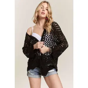 Becca Crochet Cardigan, Black
