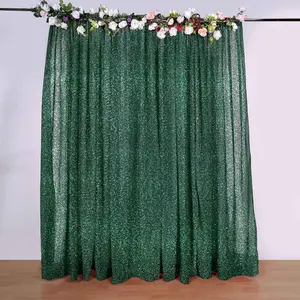 Hunter Emerald Green Metallic Shimmer Tinsel Backdrop Drape Curtain, Event Background Divider Panel - 20ftx10ft