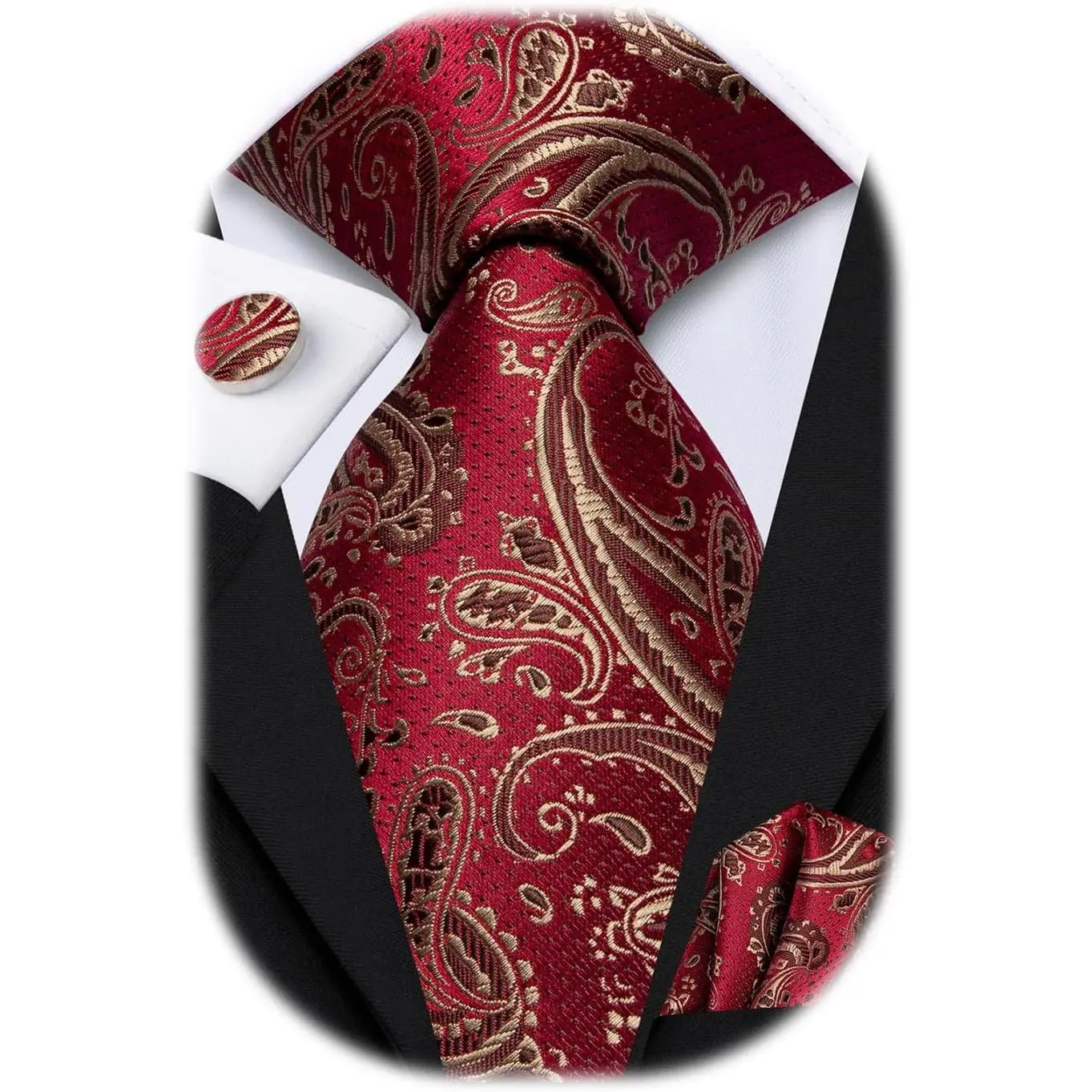 Men's 3-Piece Tie Set, Elegant Designer Print Paisley Floral Necktie in Jacquard Silk with Pocket Square & Cufflinks for Formal Business Weddings, Floral Neckties, Colorful Synthetic Neckties