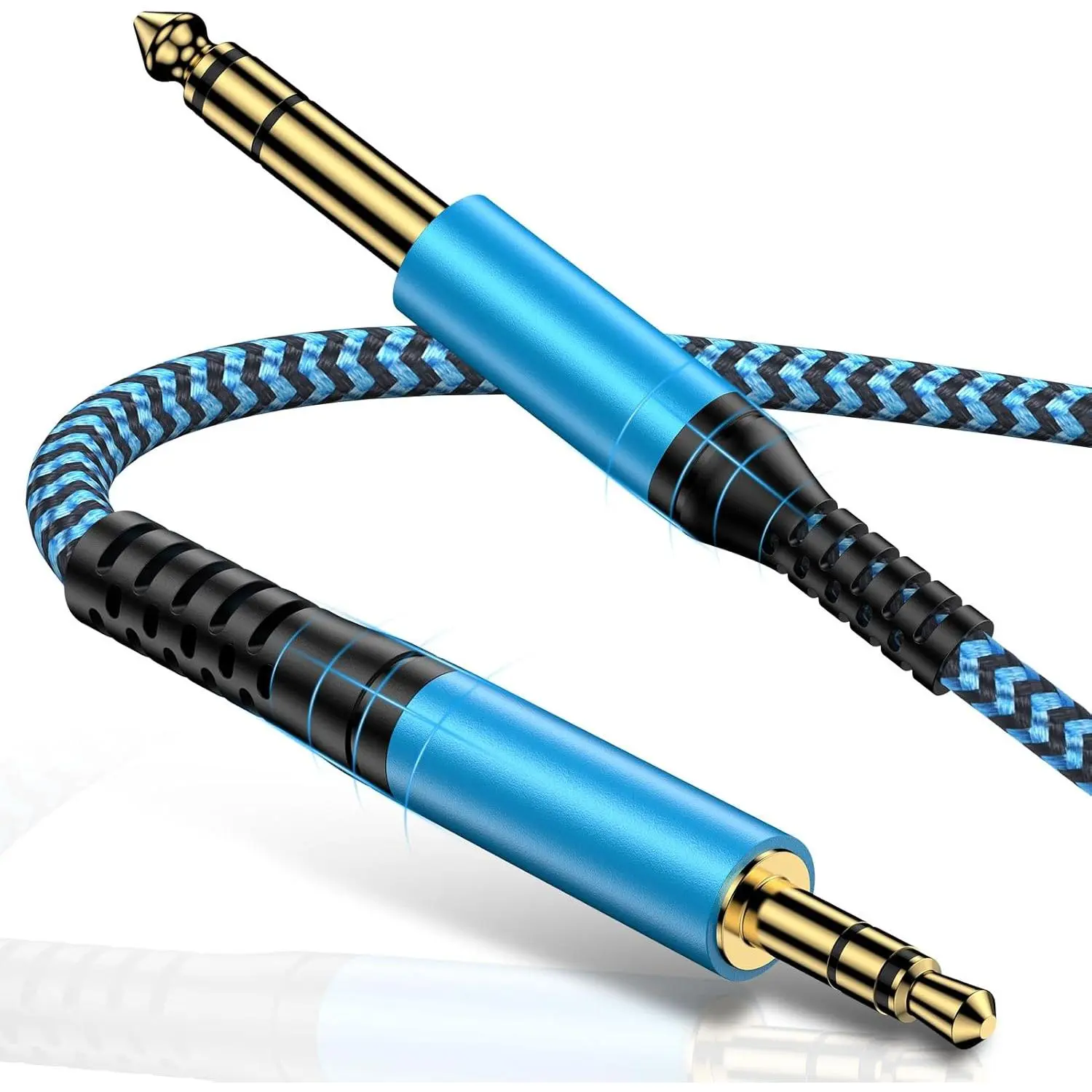 6FT 3.5mm (1/8) to 6.35mm (1/4) TRS Stereo Aux Male Cable - Plug-and-Play Auxiliary Adapter with Smart DAC Chip, Secure Connection Accessory for Guitar, Laptop, Mixer, Amplifiers, iPhone 4