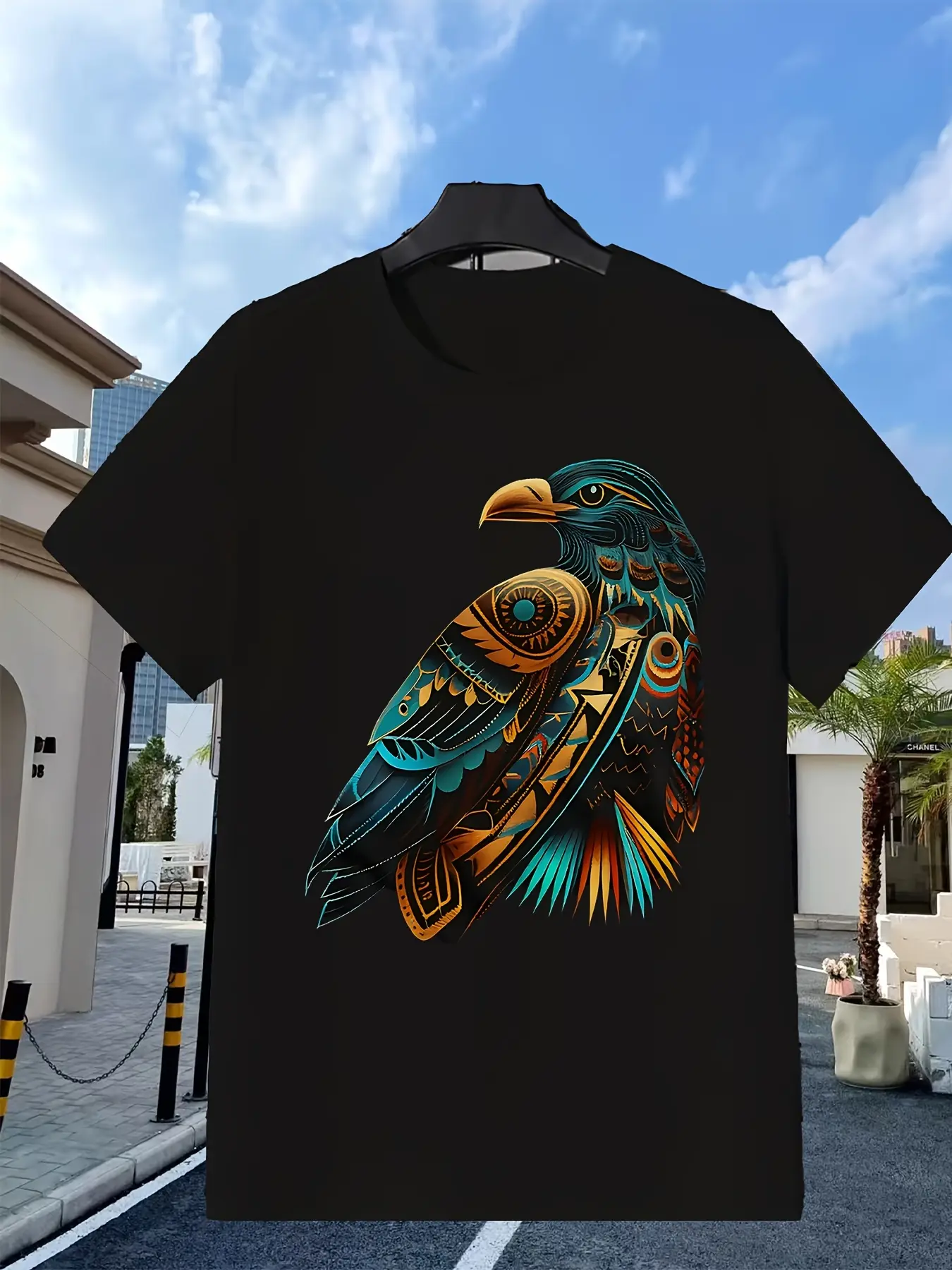 Native American Tribal Bird Graphic T Shirt Black unisex soft cotton short sleeve t shirt, vintage graphic casual tee for men women teens, perfect birthday holiday gift for camping travel gym daily street  wear