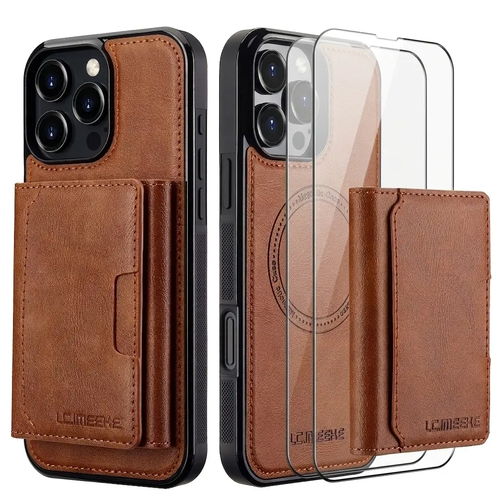 1 Protective Phone Cover And 2 Screen Protectors, Cover Pocket, Protective Shell, Iphone Detachable Wallet Case, Faux Leather Magnetic Wallet Case, Compatible with Models 17 16, 15, 14, 13, 12, 11 Pro Max, X, XS, XR, Cellphone Accessories
