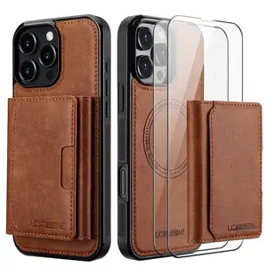 Phone Case - 3pcs [1 Phone Cover And 2 Screen Protectors] Iphone Detachable Wallet Case - Dual Function Faux Leather Magnetic Foldable Pouch - Works with Models 17 16, 15, 14, 13, 12, 11 Pro Max, X, XS, XR, 8, 7 Plus