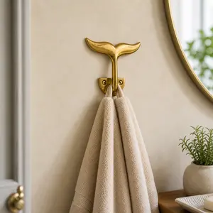Brass Whale Tail Wall Hook (3 Sizes) – Coastal Bathroom Towel Hook, Nautical Wall Hook, Entryway Coat Hook, Beach House Decor