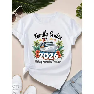 Family Cruise 2026 Matching T-Shirt Set Women's White Round Neck Short Sleeve Vacation Tee, Perfect Group Gift for Family Trip and Memory Apparel