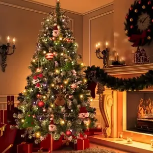 Elegant Finds 6.5ft Super Dense Artificial Christmas Tree 1000 Tips Foldable Holiday Decor with LED Lights and Ornaments PET Plastic for Home Office Party Decoration