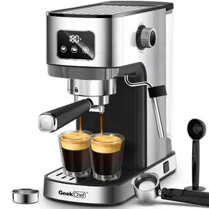 Geek Chef Semi-Automatic Espresso Machine, Stainless Steel Cappuccino & Latte Maker with ESE Pod Filter, Milk Frother Steam Wand, Accurate Temp & Time Control, Compact for Home Use