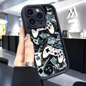 Black Game Console Pattern Full Protective TPU Anti-Drop Phone Compatible With Case For iPhone 17 16 15 14 13 12 11 Pro Max Plus For iPhone 17 Air Pro Max Phones Soft Silicone Shockproof White Back Cover