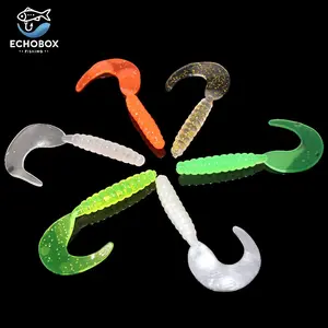 EchoBox Swim Tail Grubs 12 Pack Fishing Lure Soft Bait | Curly Tail Micro Worms – White, Black, Chartreuse & Red | Lifelike Action for Bass, Trout & Panfish