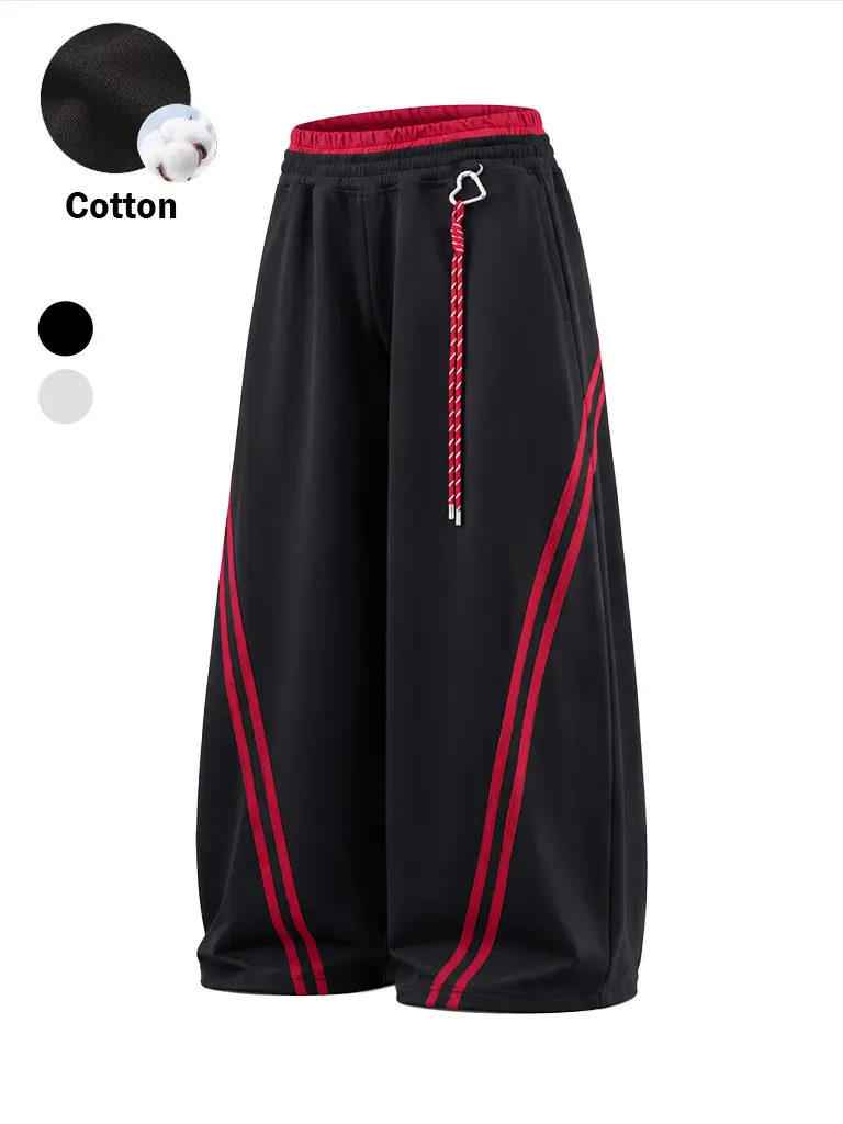 TELLFUN Men's Baggy Wide-Leg Sweatpants - Y2K Sporty Activewear with Side Stripes, Unisex Oversized Casual Athletic Joggers for Everyday Loungewear