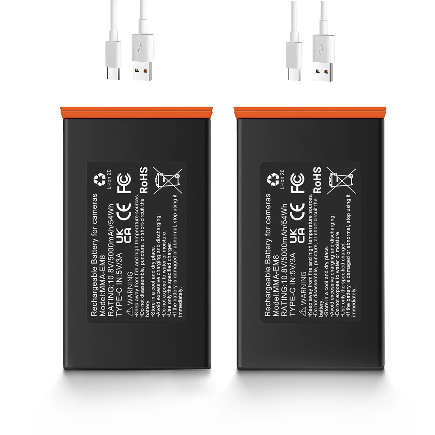 2-Pack 5000mAh Protected Rechargeable Battery Pack with Chip for Moultrie Cellular Trail Cameras (Edge Series), USB-C Port Compatible, Solar Panel Ready, Camera Accessories with USB-C Cable