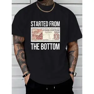 Men'S Black Cotton T-Shirt - Started From The Bottom Graphic Tee - Soft Breathable Crew Neck Shirt - Regular Fit Everyday Casual Streetwear Machine Washable All-Season Apparel, Summer Comfort Clothing, Bold  Golf Gift T-Shirt For Men And Women