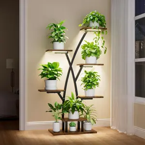 POZILAN Plant Stand Indoor with Grow Lights - 7 Tiered Plant Shelf Indoor, Corner Plant Stands for Indoor Plants Multiple, 42" Metal Plant Shelves, Plant Flower Holder Display Rack for Home Patio Balcony Adjustable