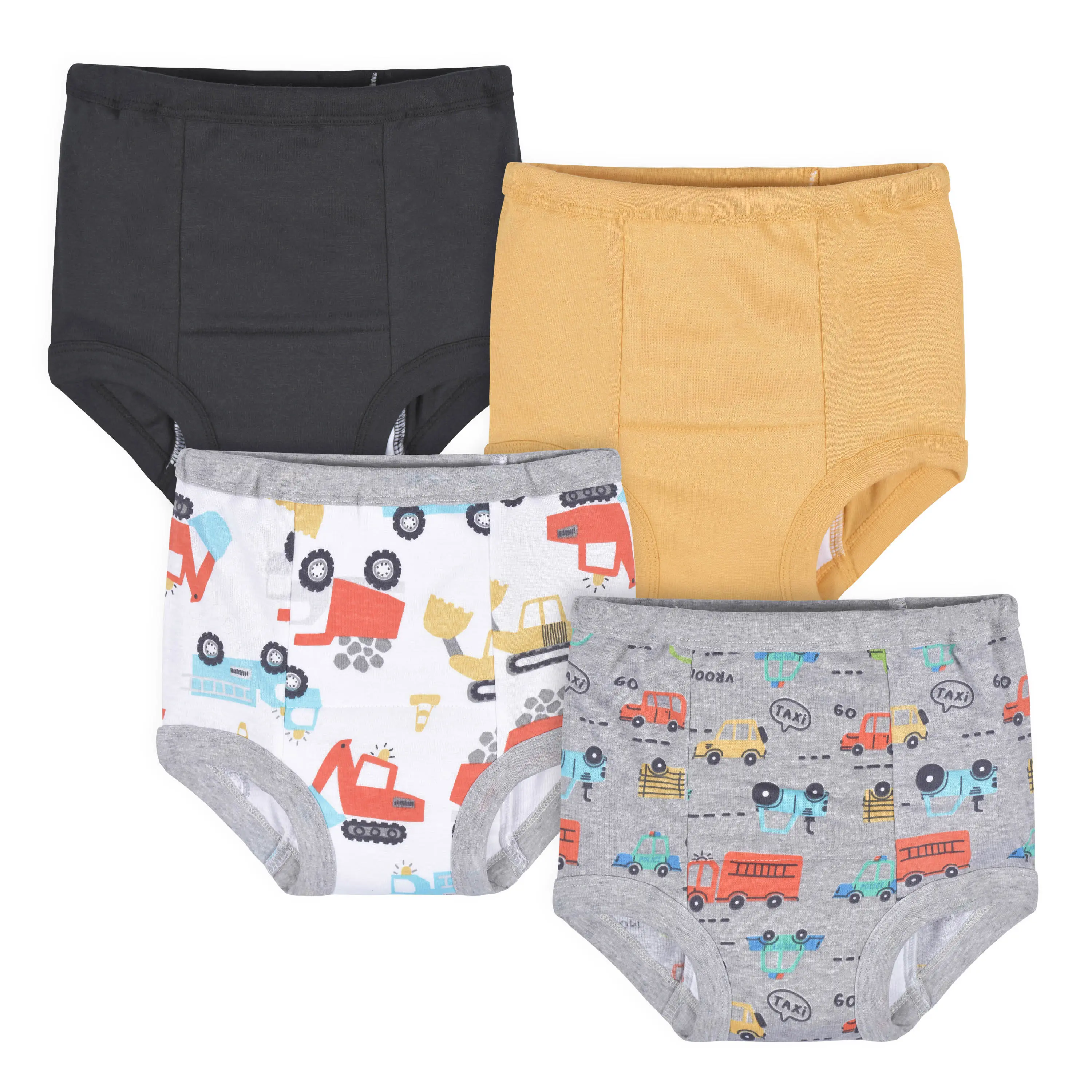 4-Pack Toddler Boys' Training Pants with Easy Elastic Waist, Ribbed Leg Openings and Absorbent Padding