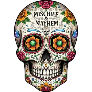 DTF Transfer – GL Mischief and Mayhem Skull Multi Sizes