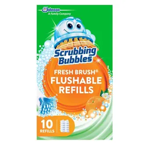 Scrubbing Bubbles Flushable Toilet Bowl Wand Cleaner Refills, Fresh Brush Cleaner Toilet Refill Pads, Removes Limescale & Odors, Citrus Scent, 10 Count (Pack of 1)
