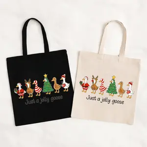 Just a Jolly Goose Tote Bag | Funny Christmas Goose Gift | Cute Holiday Bag for Her | Santa and Reindeer Goose Design | Festive Christmas Tote