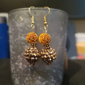 Brown Flower Rhinestone Earrings
