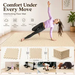 12-Piece Interlocking Floor Mats - Thick Foam Tiles, Non-Slip Gym and Yoga Mat Set for Home Gyms, Garages, Studios, Pet Areas and Sports Flooring (DM382C)
