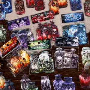 48 Sheets Retro Colourful Stickers Magic Bottle Theme Vintage Style Paper Self Adhesive DIY Journal Decoration Scrapbook Material Sticker Pack