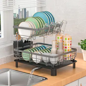 Drying Rack Over The Sink Drainer with Drainboard Utensil Holder Cup Holder, 2-Tier Grey Mother's day Gift