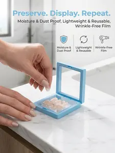 5-Pack (11cm×11cm) 3D Light Blue Floating Display Cases, Dustproof Jewelry Packaging, Transparent Hanging Storage Boxes with Elastic Membrane, for Necklaces, Bracelets, Rings, Coins, Earrings & Brooches, Suitable as Gift Boxes for Retail and Personal Use