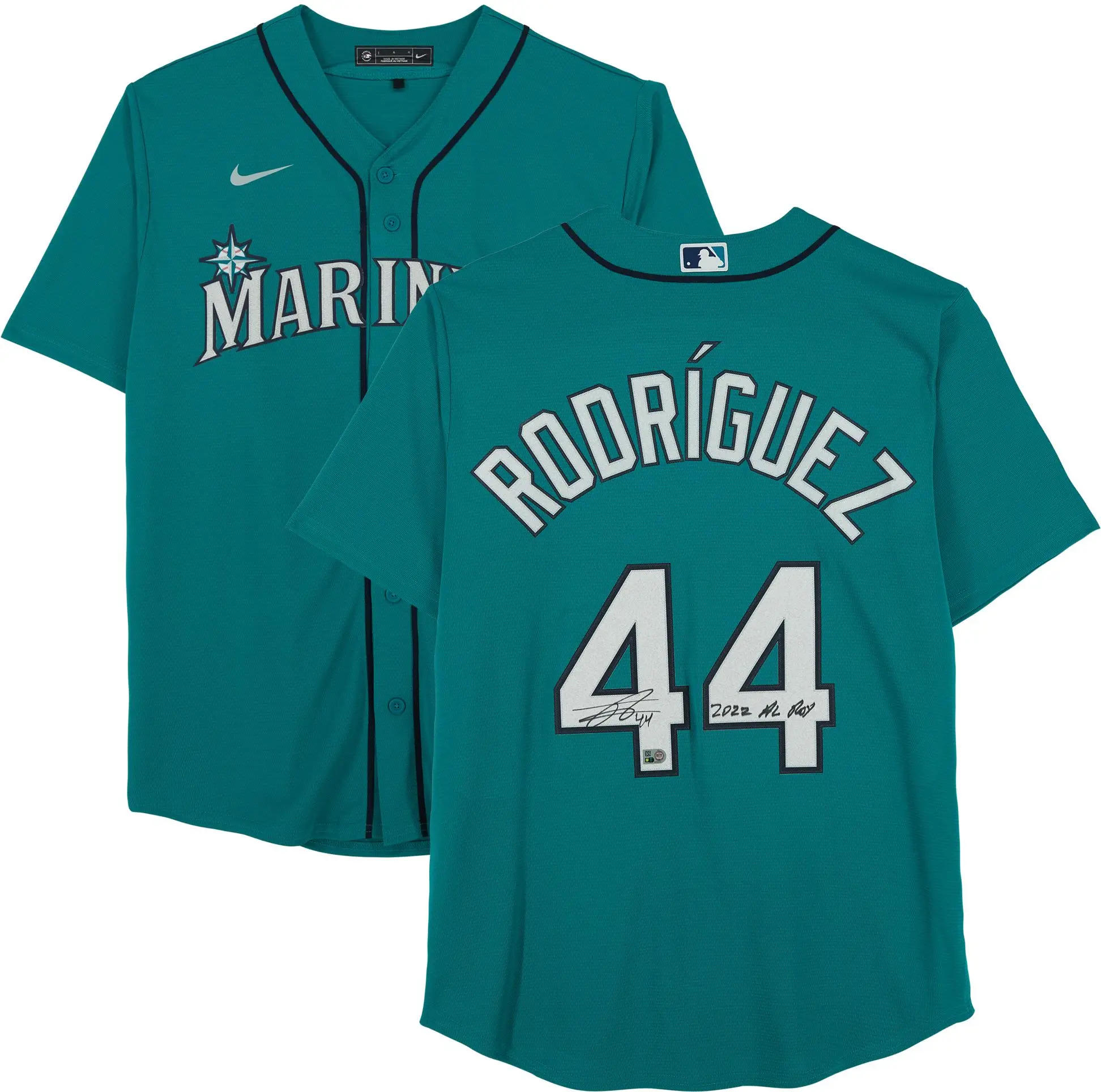 Julio Rodriguez Seattle Mariners Signed Green Nike Replica Jersey w/AL ROY Insc