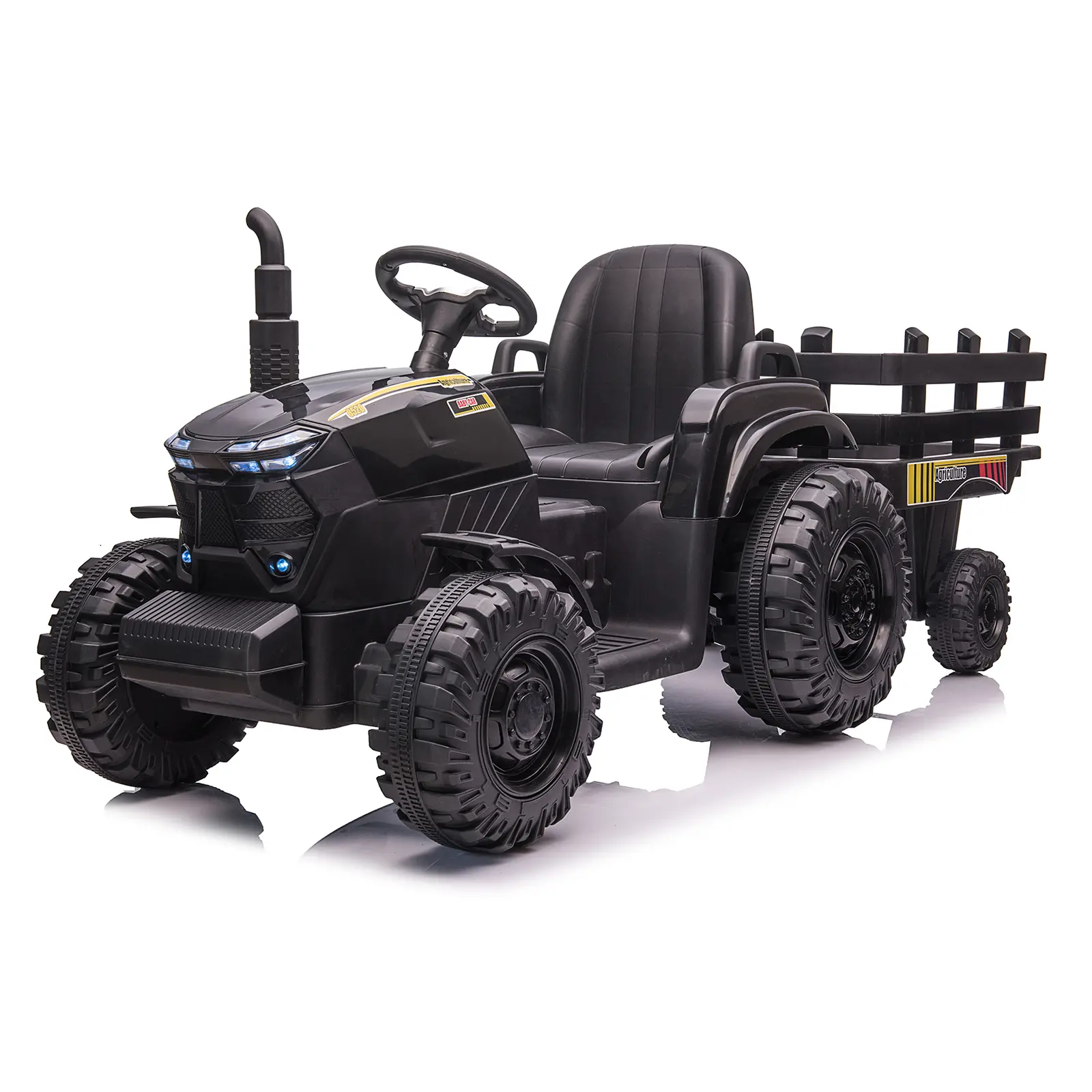 12V Rechargeable Battery Children’s Electric Ride-On Tractor with Rear Trailer, Twin 40W Motors, LED Headlights, USB & MP3 Player, Horn Sound, 1-Button Start, Farm Toy for 3-6/4-6 Years Old Boys and Girls