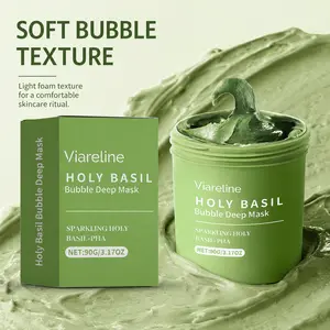 Viareline Holy Basil Bubble Deep Mask Gentle Cleansing for Facial Skin Oil Control Blackhead Hydration Moisturizing 90g summervibes Hydrating Hydrate free samples