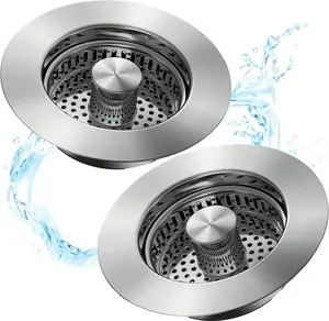 2PCS Kitchen Sink Drain Strainer 3 in 1 SUS304 Stainless Steel Pop Up Stopper Anti-Clogging Filter for US Standard 3.5" Drains Durable & Leak-Proof（gift）