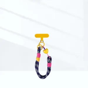 Dopamine Colorful Heart Woven Phone Lanyard Wrist Strap Keychain