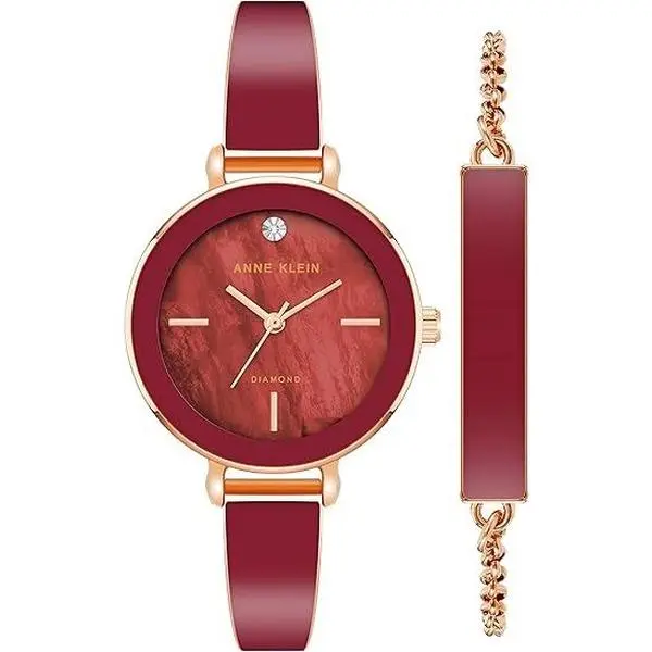 Anne Klein Genuine Diamond Dial Bangle Watch with Bracelet Set AK/3620BYST