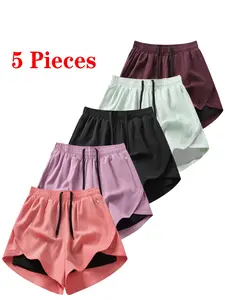 Women's Summer Gym Shorts, 5-Pack Anti-Slip Running Fitness Shorts, Quick-Dry Breathable Multi-Color Pants for Daily Use