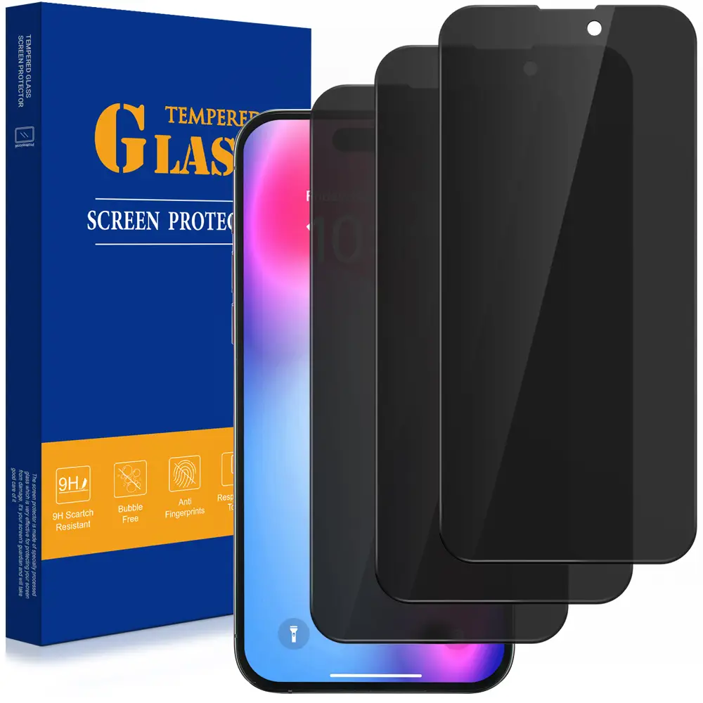 3-Pack For iPhone 17 16 15 14 13 12 11 Pro Max X XR 8 7 6 Privacy AntiSpy Tempered Glass Screen Protector, 9H Hardness, Bubble Free, Case Friendly