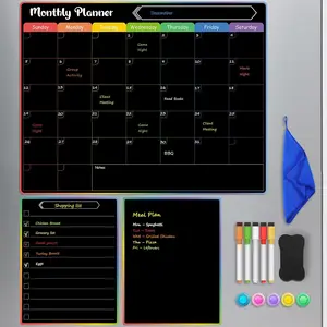 4 Pack Black Magnetic Fridge Calendar Set, 15x11.5 Dry Erase Chalkboard Calendar Whiteboard for Refrigerator, Includes Monthly, Weekly, List & Small Board with 5 Markers, 1 Eraser, 5 Magnets