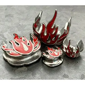 PAIR of Unique Red Flames Steel Saddle Ear Spreader Tunnels/Plugs - Gauges 00g (10mm) thru 1" (25mm)