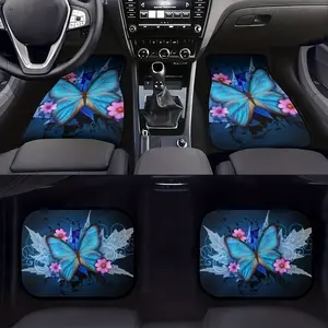 4pcs Blue Butterfly Print Car Floor Mats, Universal Fit for Car Suv Truck Van, Rear Foot Pad Set