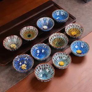 Kiln-fired ceramic milk tea cups, set of six Jianzhan kung fu tea cups, home use master cups