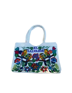 Ivory Embroidered Cotton Tote Bag - 10 x 16 Inch big  bag