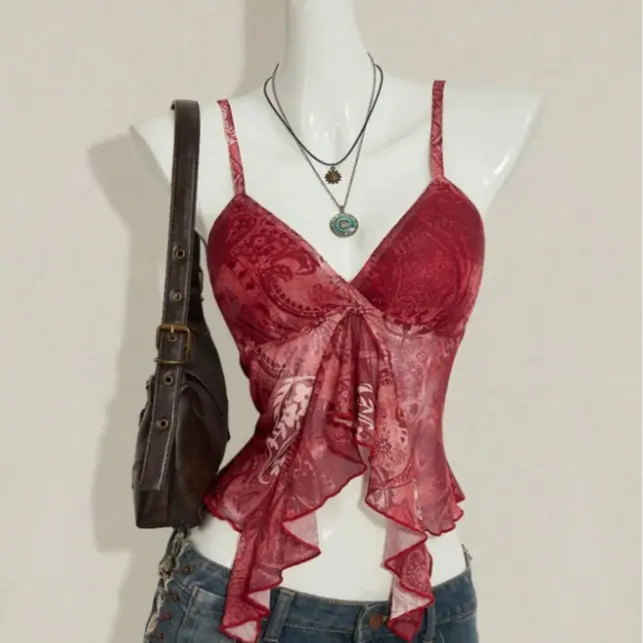 Women's Fashionable Asymmetrical Printed Camisole Top, Summer,Summer Top