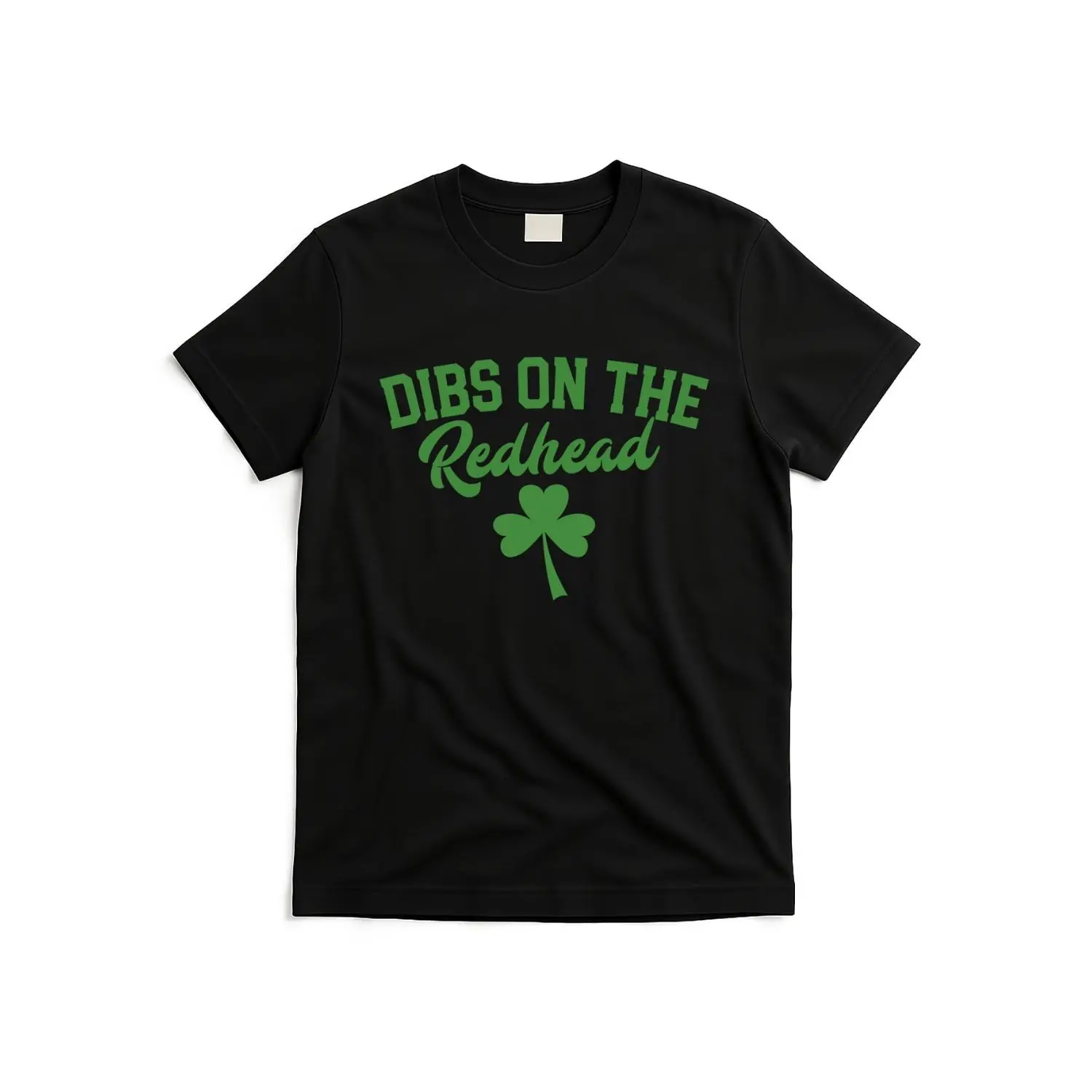 Funny Irish Drinking Tees for St Patrick’s Day with Dibs on the Redhead Phrase Unisex Casual T Shirt Black with Green Lettering Soft Breathable Fabric for Pub Crawls and Parties