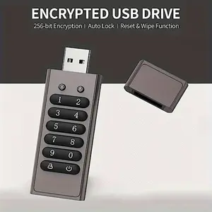 Encrypted USB Drive Secure USB Flash Drive 32GB/64GB AES256-bit USB 3.0 Hardware Password Memory Stick Automatic Lock For Protection Aluminum Alloy Shell With Encryption Keypad, Flash Drive