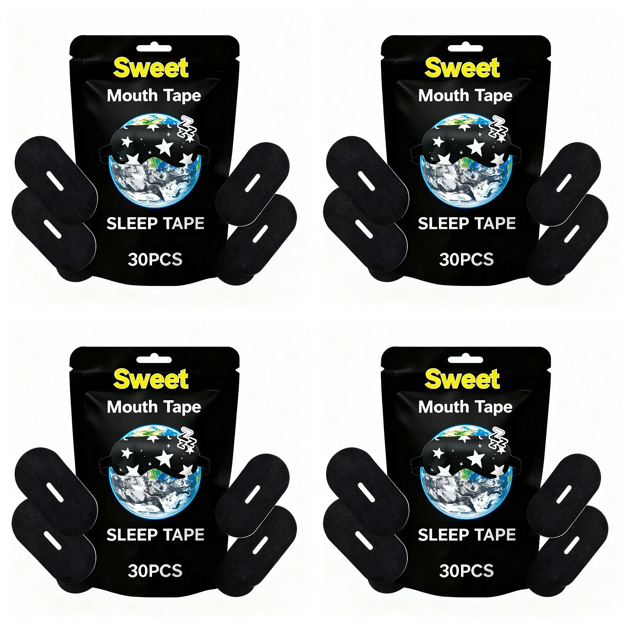 black Sweet Tape - (30 Strips) Breathable Mouth Tape for Rest &Recovery. Prevents Snoring and lmproves Nasal Oxygen Intake. Soft Medical Grade,Hypoallergenic, Gentle Adhesion, Latex Free, Mouth Tape Snore Reducing Aids, Sleep Tape Snore Reducing Aids