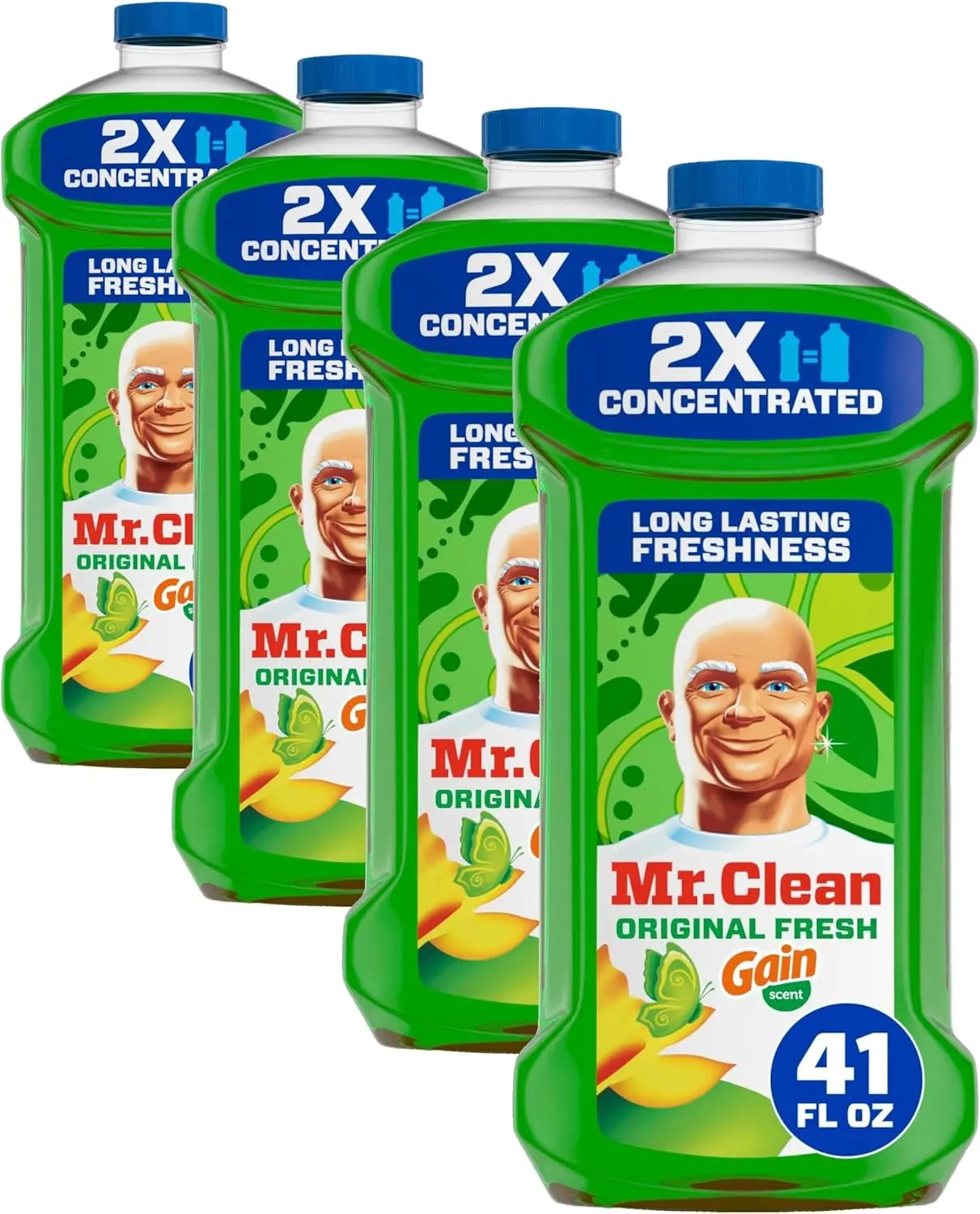 All Purpose Cleaner, Floor Cleaner for Mopping Home, Bathroom, & Kitchen, Cleaning Liquid for Mop & Bucket, Cleaning Supplies, Multi-Surface Dilutable, Gain, 41oz (Pack of 4)
