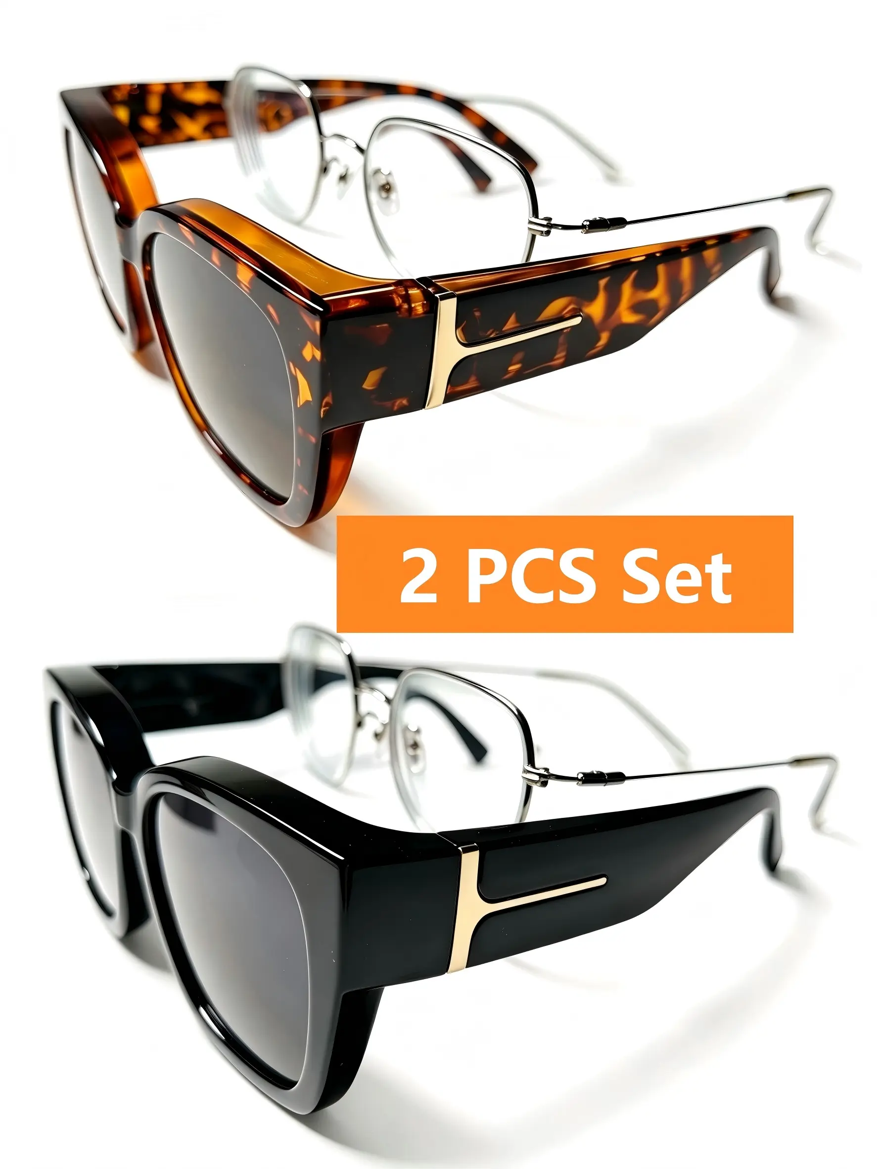 2 Pairs Oversized Frame Sunglasses (havana + Frame), Anti-Glare, Unisex, Outdoor Activities, Fashionable, Stylish Sunglasses, Gift Idea, Sunglasses Gifts